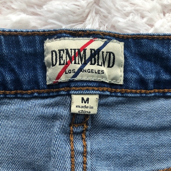 Denim Blvd Skirt Blue Red Rhinestone Stripe Medium - Picture 6 of 6